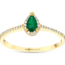 Assos Pırlanta 0.10 Karat Zümrüt Taşlı Pırlanta Yüzük