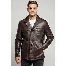 Deriderim Kahverengi Wiliam Düğme Kapamalı Göğüste Fermuarlı Cep Detaylı Astarlı Erkek Hakiki Deri Ceket