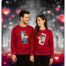 Sedirli Unisex Sevgililer Günü Baskılı Yetişkin Swaetshirt 3 Iplik Şardonlu