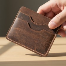 Luqa Leather El Yapımı Hakiki Deri 5 Bölmeli Slim Kartlık Cüzdan Kahverengi - Unisex Kredi Kartı ve Kimlik Cüzdanı