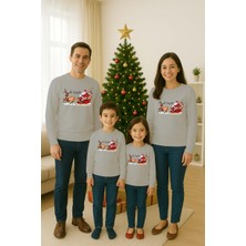Sedirli Unisex Happy New Year Yılbaşı Baskılı Yetişkin ve Çocuk Sweatshirt 3 Iplik Şardonlu Kumaş