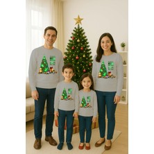 Sedirli Unisex Happy New Year Yılbaşı Baskılı Yetişkin ve Çocuk Sweatshirt 3 Iplik Şardonlu Kumaş