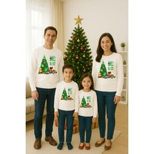 Sedirli Unisex Happy New Year Yılbaşı Baskılı Yetişkin ve Çocuk Sweatshirt 3 Iplik Şardonlu Kumaş