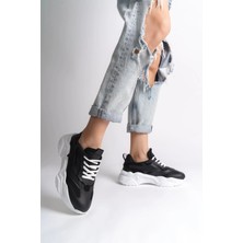 Joy Ayakkabı Tokyo Bağcıklı Ortopedik Taban Triko Detaylı Kadın Spor Ayakkabı  Tbt - Siyah