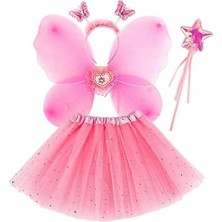 Hediye Bahçesi Toz Pembe Kelebek Kostümü ve Aksesuar Seti 4 Parça