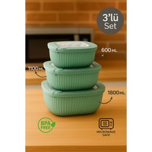 Nesto Home 3'lü Kapağıyla Birlikte Mikrodalgaya Uyumlu Saklama Kabı Set 1X600 1X1100 1X1800 ml
