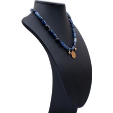 Bütüncül Şifa Mavi Derinlik Sodalit ve Yaşam Çiçeği Motifli Doğal Taş Kolye