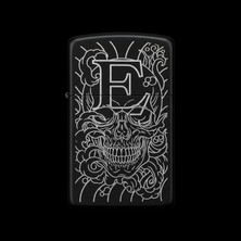 Alsepeteavm Benzinli Çakmak Kuru Kafa Figürlü E Harfli Tasarım - V36