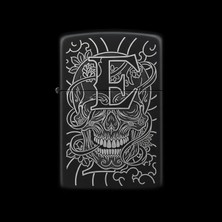 Alsepeteavm Benzinli Çakmak Kuru Kafa Figürlü E Harfli Tasarım - V23