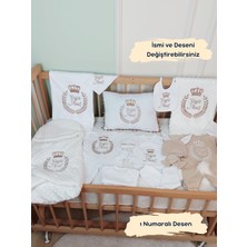 Karsu Tasarım Isimli Hastane Çıkış Seti ve Bebek Takı Yastığı , Nakışlı %100 Pamuk 16 Parça 0-3 Ay Yenidoğan Set Latte Renk