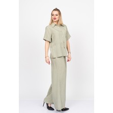 MissVina Arkası Yırtmaç Detaylı Gömlek - Beli Lastikli Cepli Pantolon Takım 70031