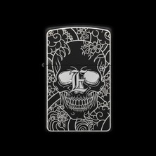 Alsepeteavm Benzinli Çakmak Kuru Kafa Figürlü E Harfli Tasarım - V78