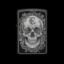 Alsepeteavm Benzinli Çakmak Kuru Kafa Figürlü E Harfli Tasarım - V74