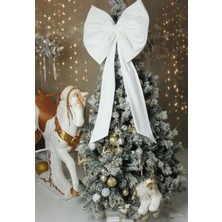 Beige & Stone Kurdele Yıllbaşı Ağaç Süs Noel Dev Beyaz Fiyonk 55X150 cm Büyük