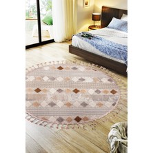 Halı Sepeti Enti Bonn 8807 Bej Daire Iskandinav Halı Salon Halısı Kesme Halı Yolluk