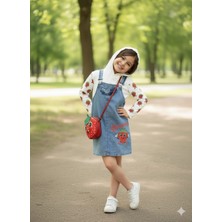 Bubiee Baby Çilek Baskılı Kot Jile Çanta Hediyeli 3 Lü Takım