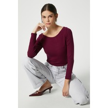Ritnice Kayık Yaka Need Uzun Kollu Mürdüm Soft Top / Bluz