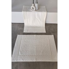 Sevim 2'li Diyagonal Çizgili Ayak Havlusu Seti - %100 Pamuk Havlu Takımı - 50X70 cm - Krem