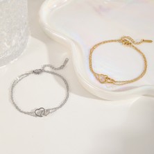 Midnight Shine ❤️ Ikili Kalp Ince Zincir Bileklik – 18K Altın & Gümüş Kaplama Paslanmaz Çelik