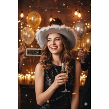 Dodomar 56 cm Baş Çevresi Gümüş Simli Tüylü Kovboy Şerif Şapkası – Parti ve Yılbaşı Şapkası