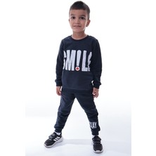 CQCQ Erkek Çocuk Eşofman Takımı Smile Baskılı | Rahat Spor Üst Alt Takım | Günlük Kombin