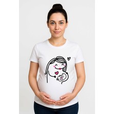 Sedirli Hamile Baskılı Kadın Tshirt Pamuklu Penye Kumaş