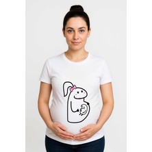 Sedirli Hamile Baskılı Kadın Tshirt Pamuklu Penye Kumaş