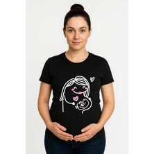 Sedirli Hamile Baskılı Kadın Tshirt Pamuklu Penye Kumaş