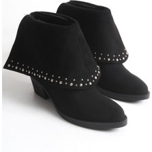 Adımla Siyah Süet Kadın Bot Çizme Metal Aksesuarlı Western Kovboy Mira