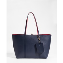 Daphmin Duo Kadın Hakiki Deri Reversible Çift Taraflı Tote Çanta Lacivert & Kırmızı
