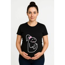 Sedirli Hamile Baskılı Kadın Tshirt Pamuklu Penye Kumaş