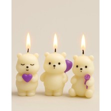 Pink Purple Design El Yapımı Doğum Günü, Babyshower Pasta Süsleme Mumu 3'lü Set