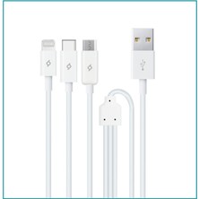 Ttec Trio Şarj Kablosu, 1.2 M, Usb-A-Usb-C/lightning/micro Usb, Beyaz