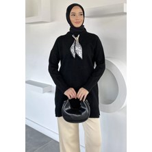 Julude Bisiklet Yaka Fularlı Tesettür Triko Tunik P-00019203