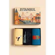 Özel Istanbul Koleksiyonu Kutulu 3'lü Şehir Ikonları Unisex Çorap Seti