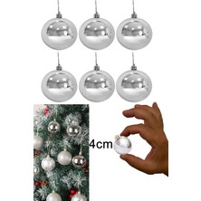 Gümüş Gri 6'lı Yılbaşı Topları, 4cm, Çam Ağacı Süsleri, Noel Dekorasyon, Aynalı Toplar