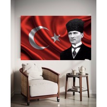 Özkacar Group Yatay Türk Bayrağı ve Atatürk Kanvas Tablo Ev Dekarasyon Hediyelik Duvar Süsü