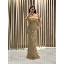 Kaleiçi Yıldızlar Gold Kayık Yaka Uzun Kollu