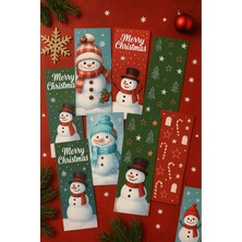 16 Adet Renkli Kardan Adam Kitap Ayracı, Kalın Kuşe, 4,5X15CM, Yılbaşı Teması, Hediye Seti