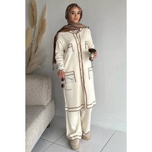 Julude Ön Düğmeli Tesettür Triko Hırka Bel Lastikli Pantolon Ikili Takım P-00019052