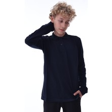 CQCQ Erkek Çocuk Lacivert Uzun Kollu Polo Yaka Tişört – Pamuklu Rahat Günlük Çocuk Üst