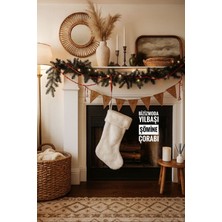 Beyaz Yılbaşı Çorabı Noel Hediye Kesesi Şömine Dekorasyonu