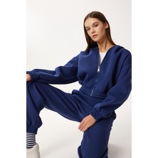 Happiness İstanbul Fermuarlı Şardonlu Örme Alt-Üst Takım LDM0017 Lacivert