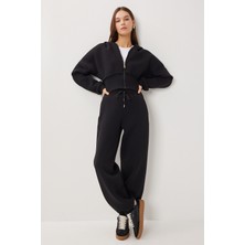 Happiness İstanbul Fermuarlı Şardonlu Örme Alt-Üst Takım LDM0018 Siyah