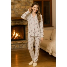 Remsa Kadın Tavşan Desen Suprem Düğmeli Pijama Takımı 0371 VIZON03