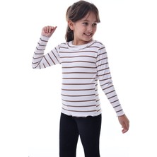 CQCQ Kız Çocuk Kahverengi Çizgili Fırfır Yaka Uzun Kollu Ribana Tişört – Şık ve Rahat