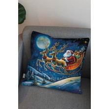 Yılbaşı Temalı Noel Baba 3D Görselli Dijital Baskılı Kırlent Kılıfı 43X43