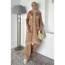 Julude Ön Düğmeli Tesettür Triko Hırka Bel Lastikli Pantolon Ikili Takım P-00019052