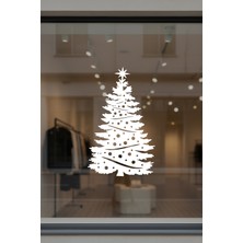 Mıgnatıs Yılbaşı Süslemeleri Kozalaklı Süslü Yılbaşı Ağacı Sticker Çıkartma Cam Duvar Kapı Süsü 33X50 cm