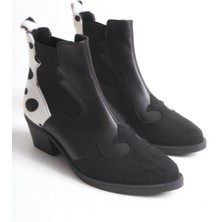 Adımla Kadın Bot Western Kovboy Siyah Renk Lastikli Nakış Detaylı Agatha